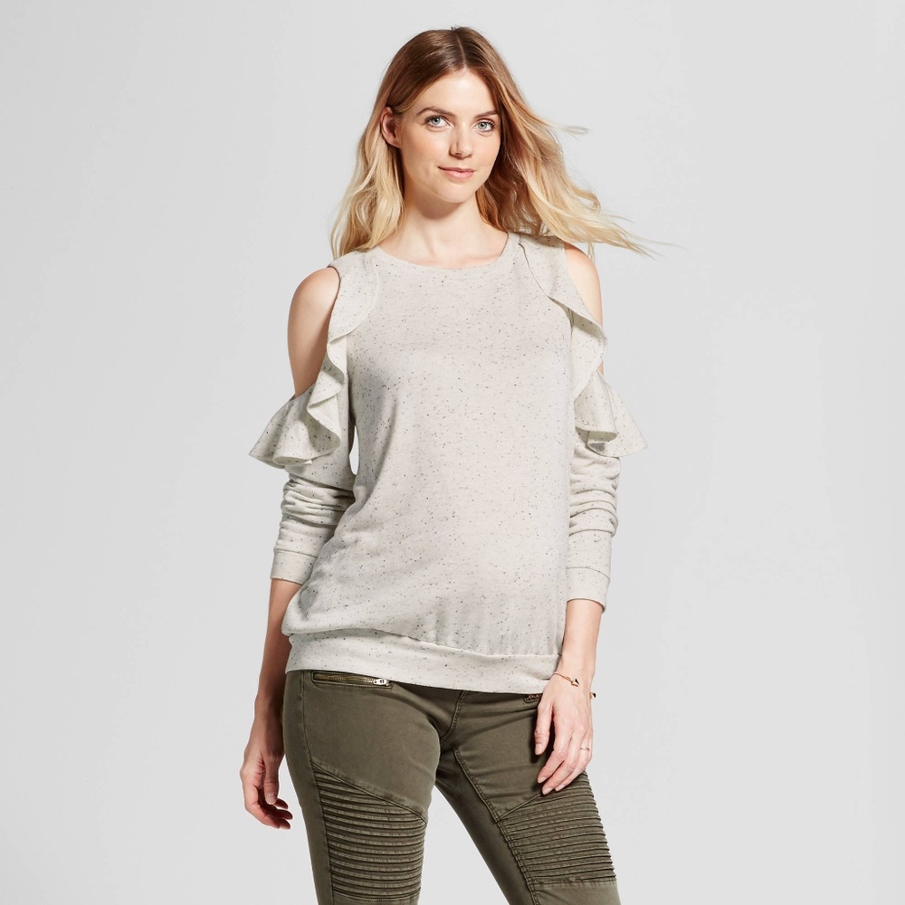 Isabel Maternity Cold Shoulder Ruffle Sweatshirt